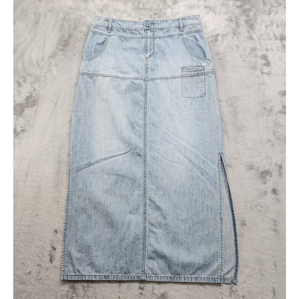 Vintage‎ 90s LONDONJEAN Skirt Womens 10 Light Wash High Rise Midi Cargo Leg Slit